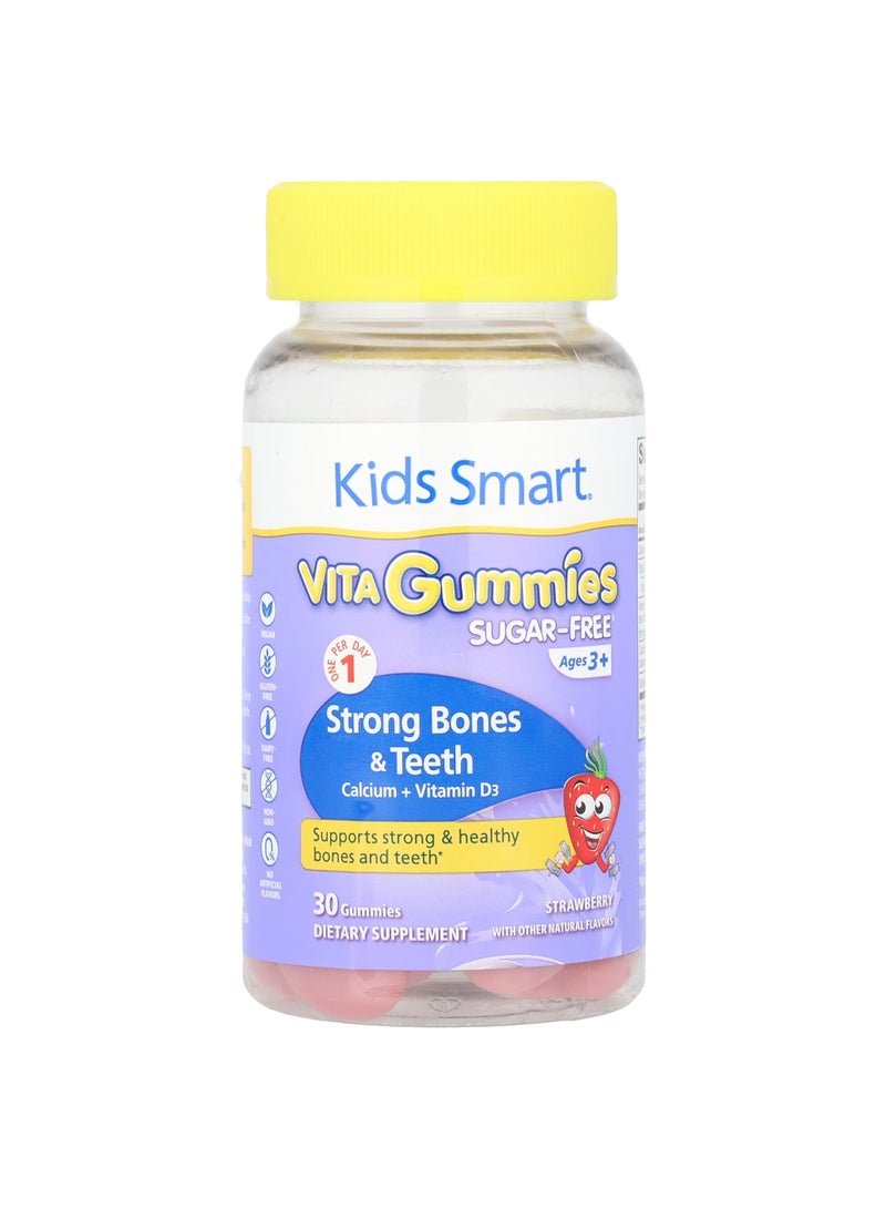 Kids Smart®, Vita Gummies, Strong Bones & Teeth, Calcium + Vitamin D3, Ages 3+, Strawberry, 30 Gummies